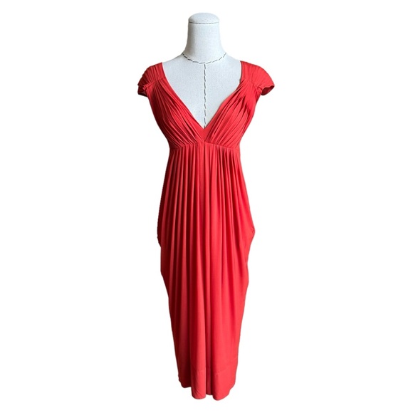 Vintage 90s Y2K Donna Karan Orange Pleated Draped Dress sz Small Made in Italy - Picture 3 of 15